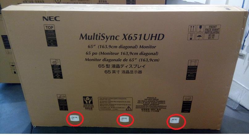 Unpacking Unit 1) Unpack the display (X651UHD-2 IGB / X841UHD-2 IGB) from the carton box by removing the white clips on the box (as shown on picture 1) NOTE: Due to weight the product for