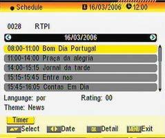 This feature is depending on the service of the channel provider. Press [EPG] to open the EPG window (OSD 7). 2. The [Red] button opens the detailed schedule of the marked channel (OSD 8).