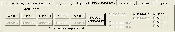 19.Click PEQ Export/Import tab to export PEQ parameters and then the control screen of PEQ Export /Import will be displayed. (Figure8.21) Figure8.