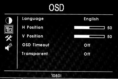 (OSD) After select "OSD" function, press or button to confirm, then enter into