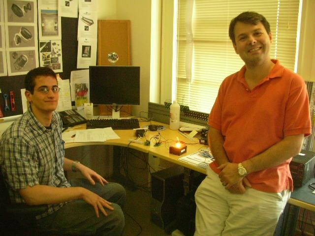 Figure 22. A milestone: Brad Kolsky and Ihor Lys demonstrate first light from the LED Engine and power supply.