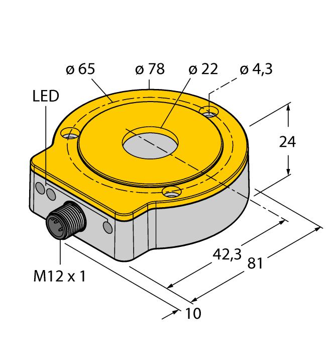 Compact, rugged housing Many mounting possibilities Status displayed via LED Positioning element and aluminium ring not incl. SSI output 25 bit, Gray-coded SSI clock rate: 62.