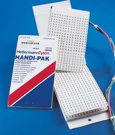 HANDI-PAKS Convenient pocket sized booklets. Black non-smear legends on a white background. Plastic coated cloth material remains flexible. Strong adhesive assures firm bond on wire.
