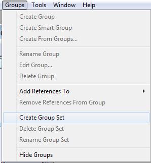 To create a new group select the group set you would like to create a group in, then in the Groups menu select Create Group and give your group a name. In Endnote you can create Smart Groups.