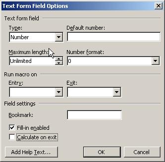 Word 2003 Project Word Forms 1. Insert Forms toolbar (View Toolbars Forms) 9. Change the properties to calculate 2. Select the Last Name form field box on the forms page. 3.