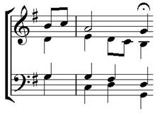 Perfect cadences 2 Exercise D1 (RM9, final phrase, slightly simplified) Label the chords below in the key of G major In the second-to-last chord there is a seventh.