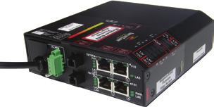 Magnum 6KQ Configurable Managed Field Switch, base unit with -48VDC power supply and four 10/100 copper ports are PoE-enabled, data pairs.