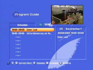 Channel Overview of the station currently received together with the time and duration (see on-screen display) provided these data are transmitted
