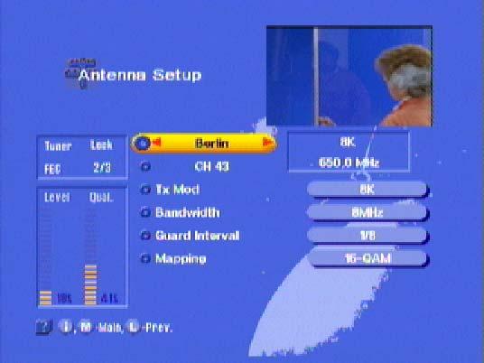 Installation Antenna set-up The menu item "Antenna set-up" can help you to align your antenna. Here you will see various technical data that are intended for service purposes only.