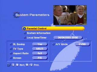 Setting System Parameters System parameter Select the "system parameters" menu by pressing the menu button, the button in the main