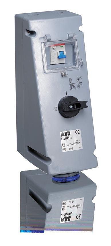Switched interlocked socket outlets With protection 16 A, IP 44 Splashproof Plastic enclosure (PBT). Contains RCD 25 A / 0.03 A, type A. Cable entry with knock-outs 2 x Ø 25 mm. Cable area 1.