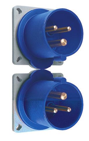 Panel mounted socket inlets Straight flange 16 A, IP 44 Splashproof Plastic enclosure (PA). Cable area 1.5-4 mm 2 oltage 3 Blue 200-250 50 and 60 216B6 * 2CMA193338R1000 10 0.
