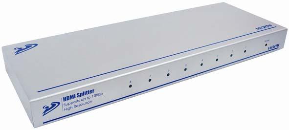 1. Product introduction The SP-H00108 HDMI splitter is equipped with single HDMI inputs and eight HDMI outputs.
