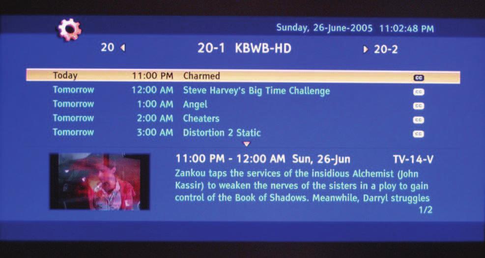 2.12 Program Information Press the GUIDE button twice on the remote and program information for the channel you are watching will be displayed on the screen with the live program content in a small