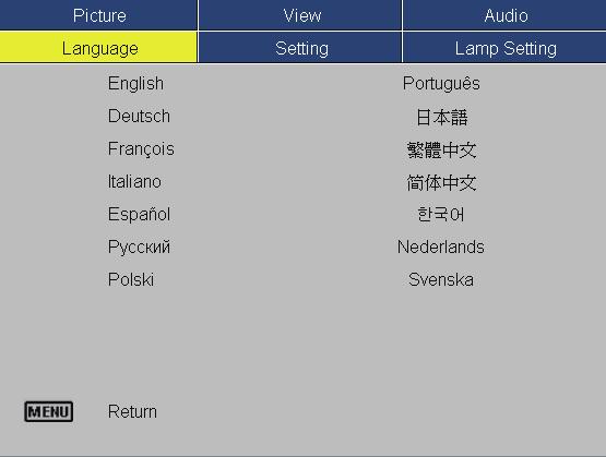 User Controls Language Language Choose the multilingual OSD menu.