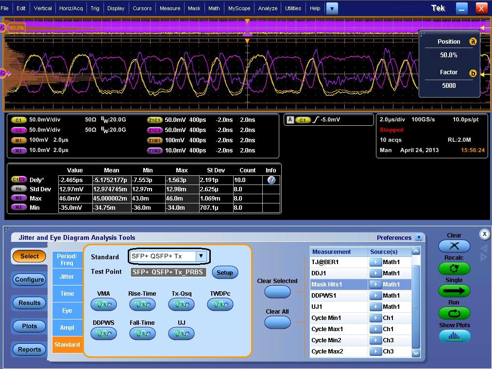 Provides customers with a Tektronix floating license installation option. Detailed test reports with margin and statistical information aid analysis.