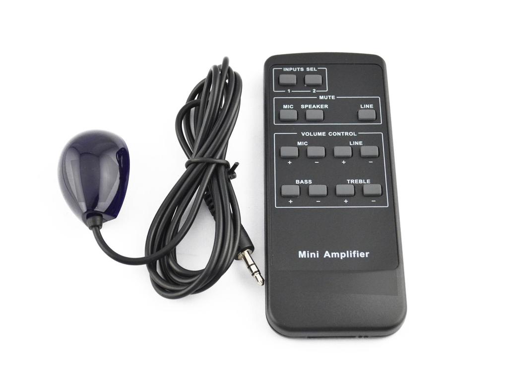 Control using push buttons or RS-232 or with the optional remote shown below.