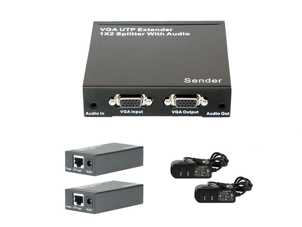 It distributes the input of the VGA signal and audio signal into the local and remote outputs simultaneously.