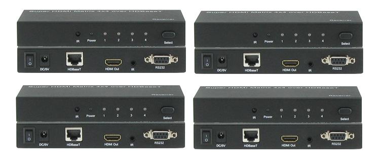 ANI-44C5CT 4x4 HDMI and HDBaseT Matrix Routing Switcher 4x4 HDMI and HDBaseT Over Single CAT5e/6/7 Matrix Routing Switcher - 3D/2D - RS-232+IR The ANI-44C5CT