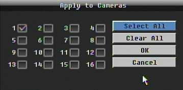 "Select All" selects all cameras, Clear All deselects all