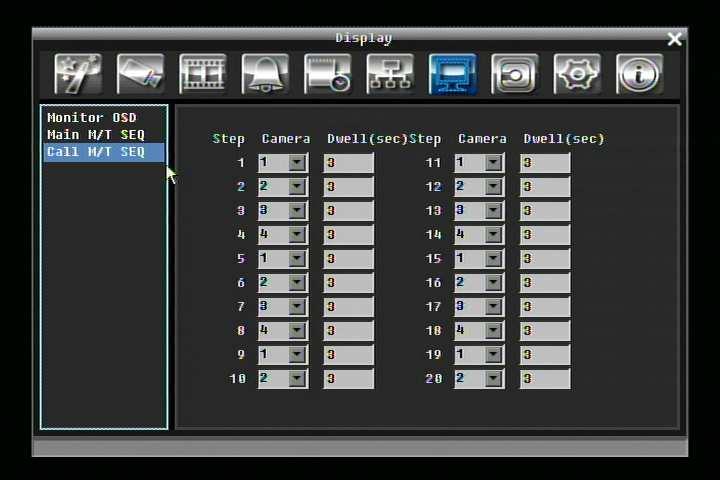 5.8.2 Main M/T SEQ Figure 5-30 Display Menu Main M/T SEQ Step: Sequence order. Cannot be changed. Camera: Select which camera appears on the current step.