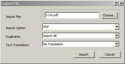 10 5. Click Choose file. Complete the window with the drive, directory and the file name of the downloaded file. Select PDF from the Import Option drop down menu.
