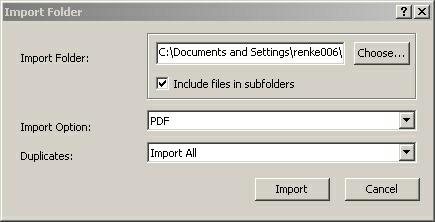 Import File window for importing a PDF file To import a folder of PDF files: 6. Start EndNote. Create a new library or open an existing one.. Select Import... from the File menu and choose Folder.