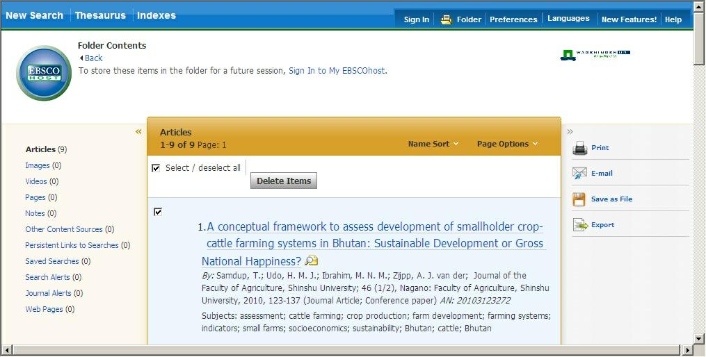 Add references to a library Figure 1. Folder contents in EBSCOhost Figure 18.