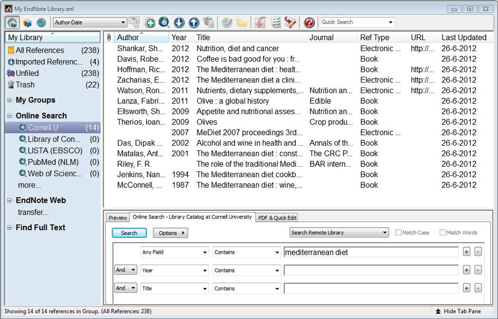 Add references to a library 2 Figure 3 Connection window 5. After you have finished searching the Wageningen catalogue, click on the group All References to view your entire Endnote library.