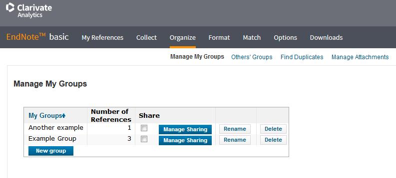 Importing and organization citations into groups To manage your groups: Select Organize Manage My