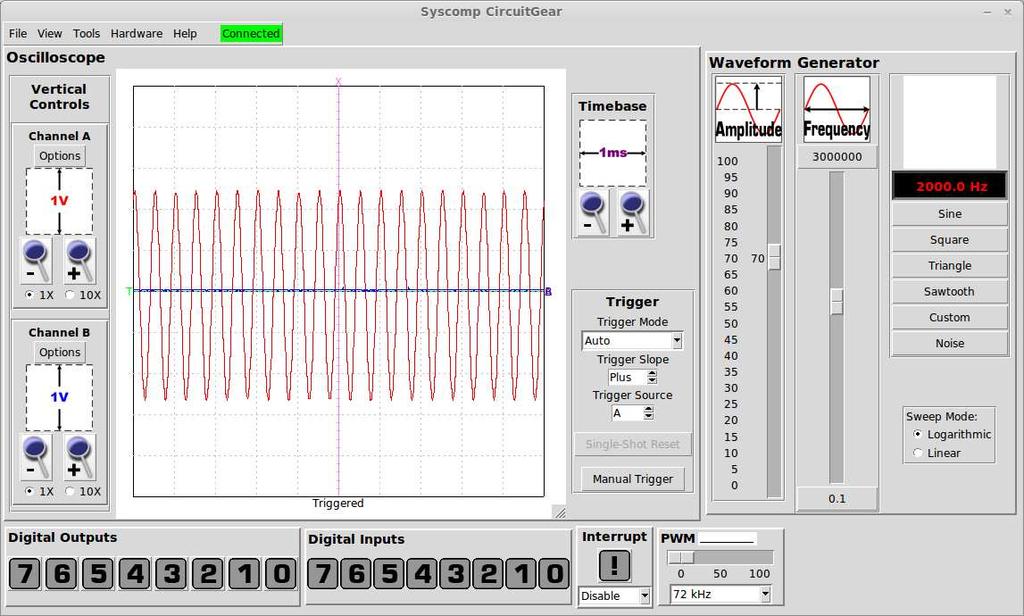 (a) Waveform (b) Spectrum Figure 4: First Spectrum Display Spectrum Analysis, Frequency Range Drag the cursor to the left edge of the display. The readout shows a frequency of zero Hz.