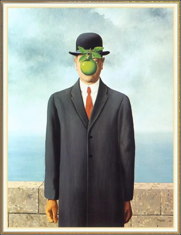 The Son of Man By Rene Magritte This is a painting (oil on canvas) that was made in 1964 by the Belgian surreal artisit Rene Magritte.