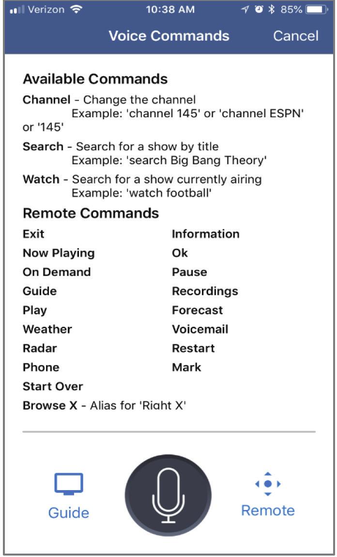 This will bring up a Voice Commands screen and show a list of available commands. (Figure 7) 3.