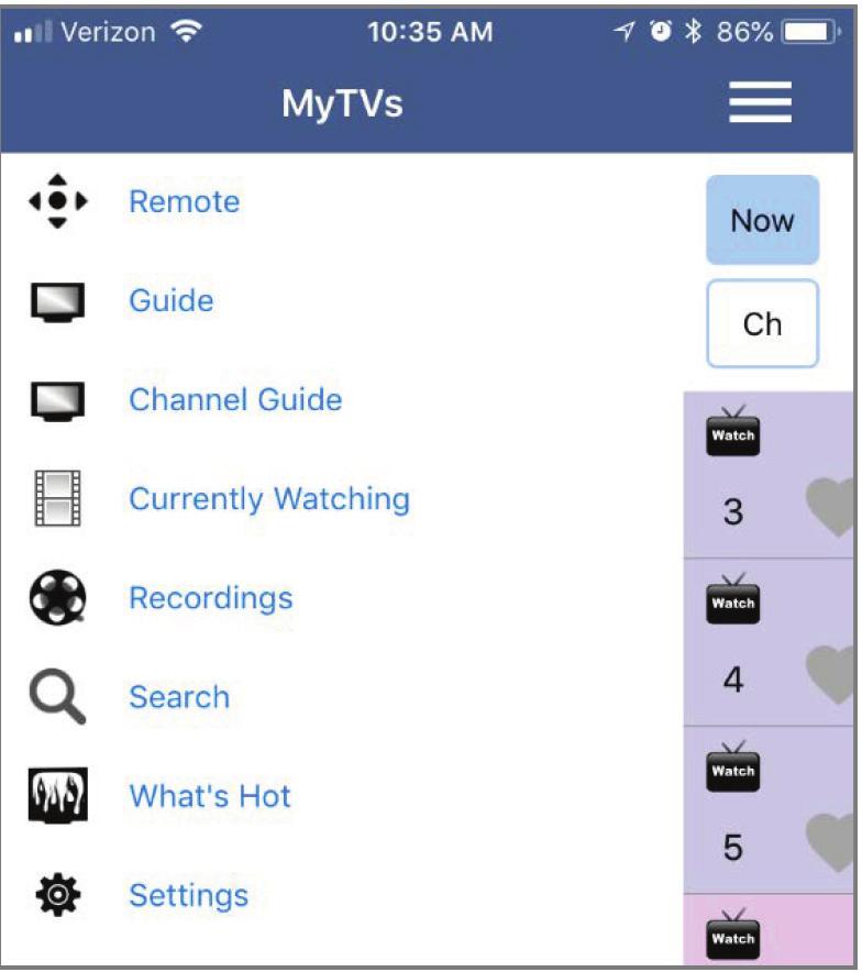 MyTVs Menu (Figure 8) Remote This action allows you to use your smartphone/device as a functional remote control. Guide The Guide allows you to view guide information by time and date.