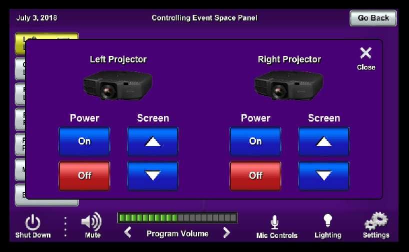 PROJECTION SCREEN Upon selecting a source, the