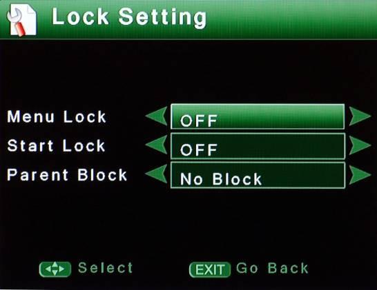 1 Lock Setting a. Menu Lock Setting Menu Lock to Open will require you to input a correct PIN code to enter the main menu. b.