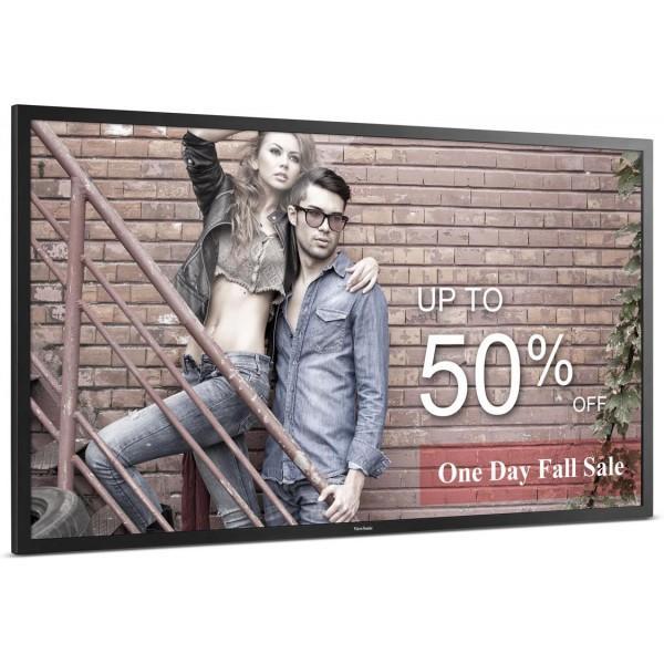 The ViewSonic is a 46" commercial LED display with a 19.5mm narrow-bezel design.