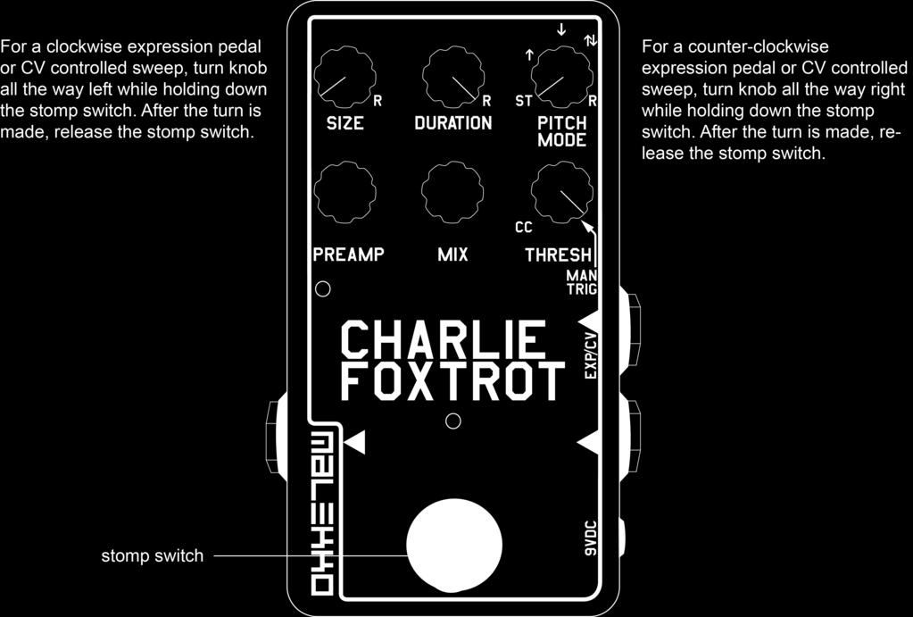 EXPRESSION PEDAL AND CV CONTROL 1. With the effect on, hold down the stomp switch. 2.