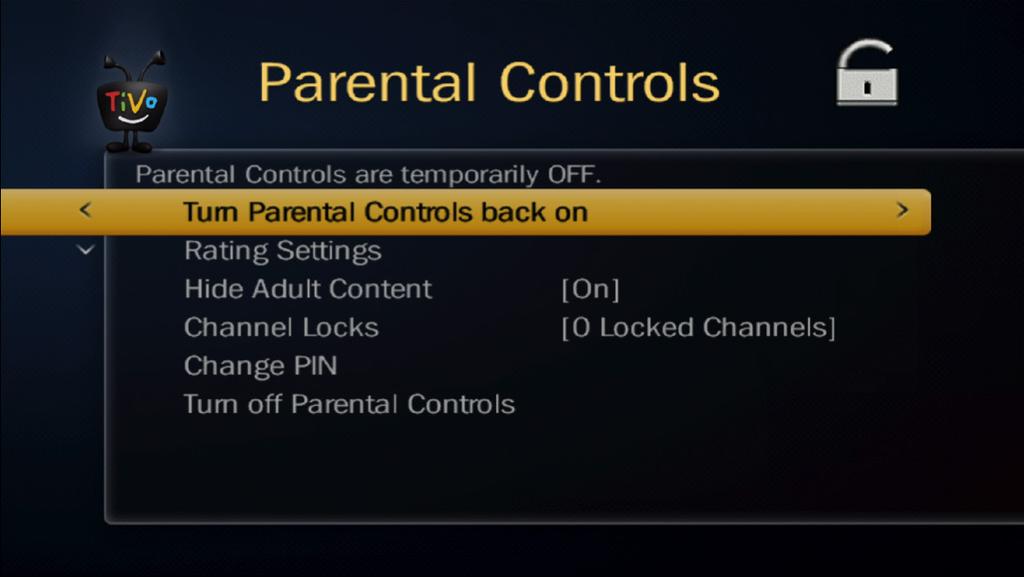 3. PARENTAL CONTROLS continued Step 2: Select Ratings Settings