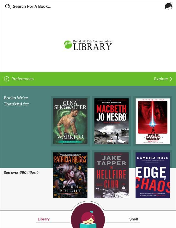 Browse for ebooks and Audiobooks 4 of 12 To browse for ebooks or Audiobooks, tap on Explore on the green bar