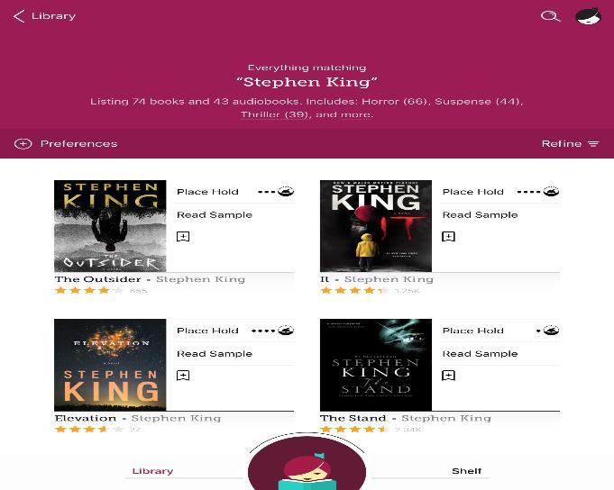 A page displaying all of the matches for Stephen King appears.