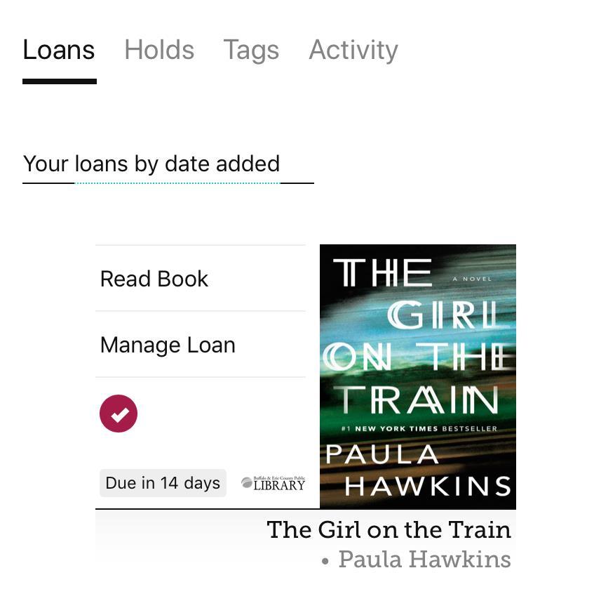 Shelf: Your Loans and Holds 9 of 12 Tap the word Shelf to the right of the Libby image on the bottom of your screen to
