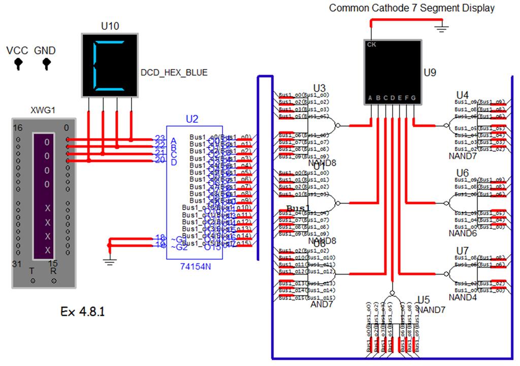 0/26/20 5 OF 7 Multisim Implementation of a BCD to Decimal Decoder (Note that the 7-segment display is a common cathode