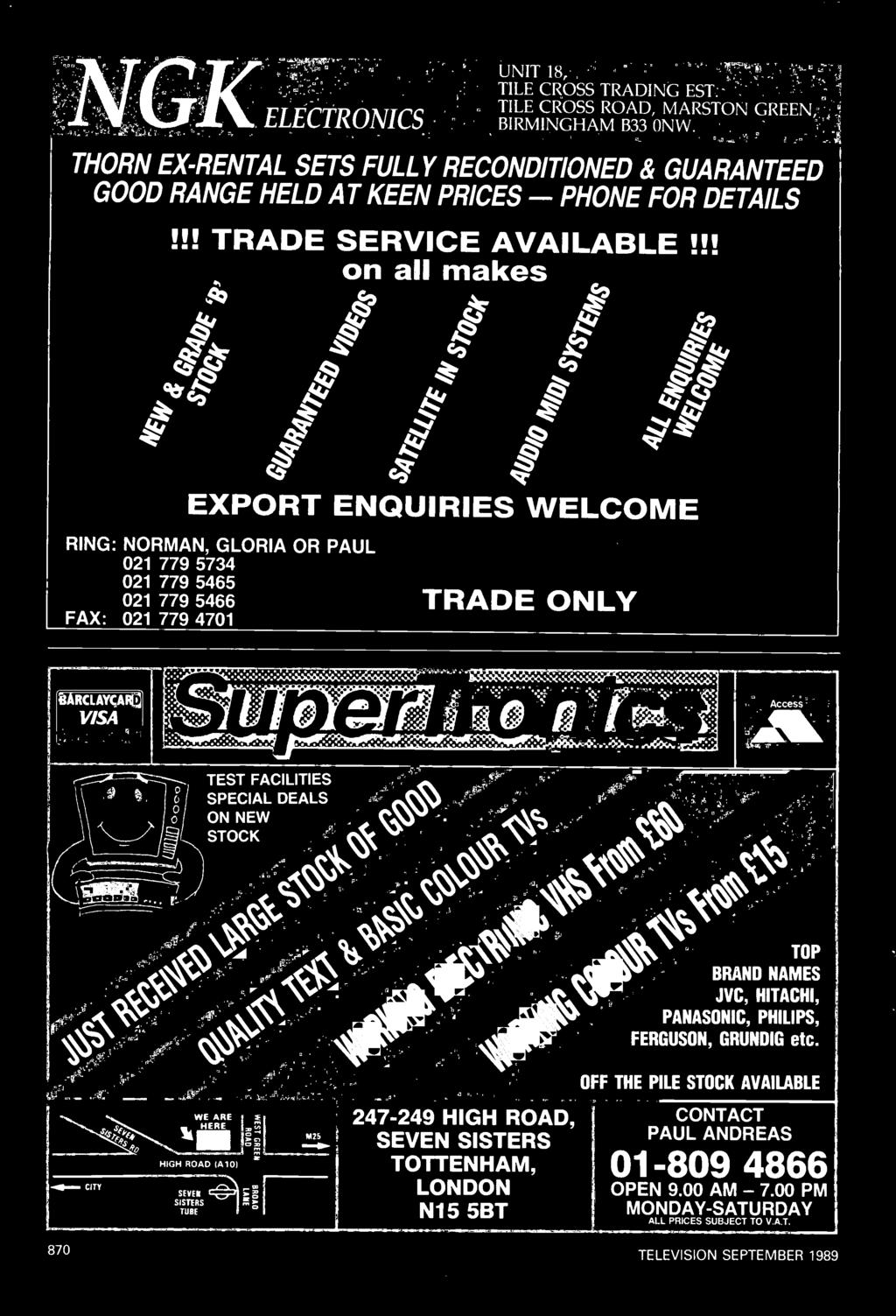 .:144 Q EXPORT ENQUIRIES WELCOME RING: NORMAN, GLORIA OR PAUL 021 779 5734 021 779 5465 021 779 5466 FAX: 021 779 4701 TRADE ONLY Access