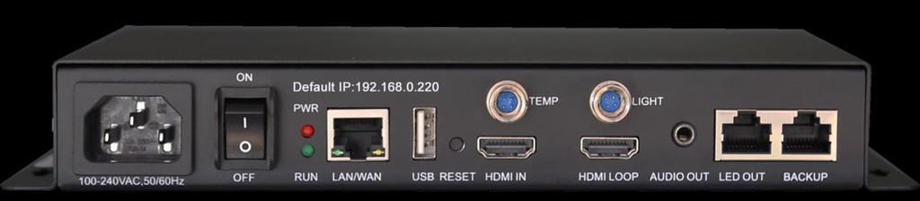 ~240AV.50/60Hz Power interface Default IP Default IP of PBOX150 is 192.168.0.220 PWR&RUN LAN/WAN USB PWR: Power indicator Status indicator RUN: Signal indicator 100M interface connecting to control computer or to the Internet.