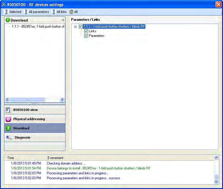 Configuration and settings Downloading the program and the parameters This operation is performed using the plug-in.