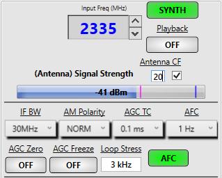 The user then enters a numerical +/- correction factor in the box under Antenna CF as shown, and the (Antenna) Signal Strength now reads the RF signal level that represents the signal level at the