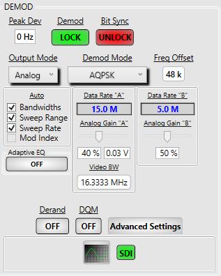 Figure 10-38 shows the Data Rate A and Data Rate B window that appears when either AQPSK or AUQPSK demodulator format is selected.