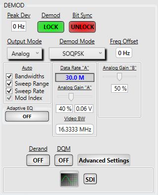 10.4.7 Auto Demodulator Settings Auto Settings are automatically programmed into the demodulator and embedded bit synchronizer when demodulation formats are selected.