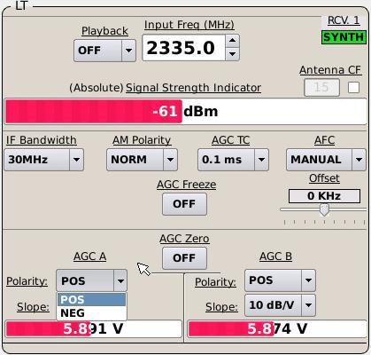 4.6 AGC Settings AGC settings include Slope (10, 20 and 50 db/v), Polarity (+/-), Output Impedance, AGC Zero, AGC Time Constant values and AGC Gain Mode (AGC, Freeze and Manual).